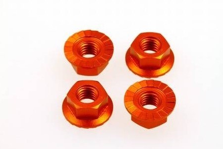 ALU Muttern M4 ORANGE randriert mit Flange