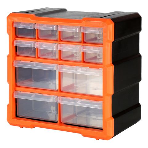 Kleinteilemagazin mit 12 Schubladen Orange