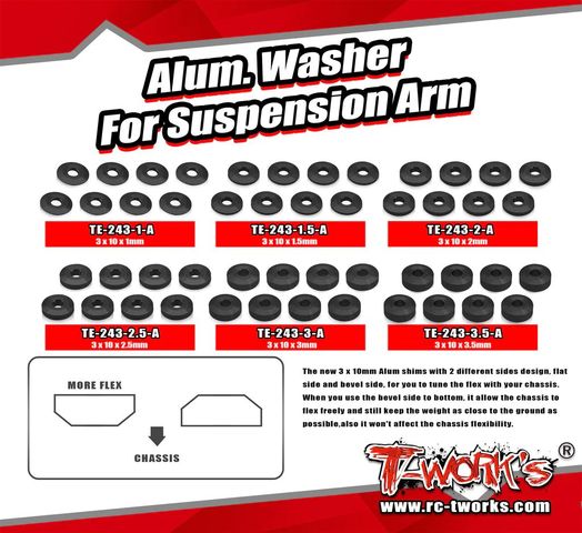 Alum. Washer For Suspension Arm 3 x 10 x 1/1.5/2/2