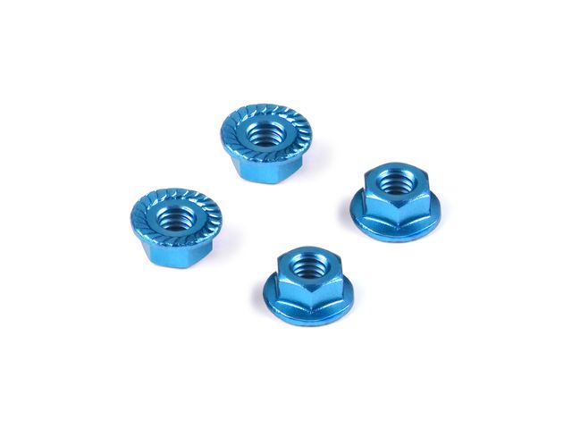 ALU Muttern M4  verzahnt mit Flansch - BLAU (4)
