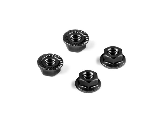 ALU Muttern M4  verzahnt mit Flansch - SCHWARZ (4)