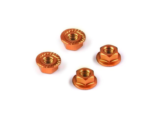 ALU Muttern M4  verzahnt mit Flansch - ORANGE (4)