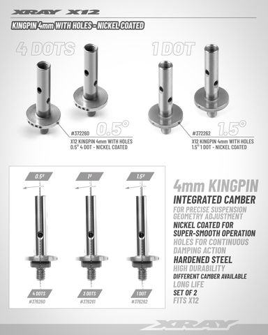 X12 Achsschenkelbolzen 4MM MIT Löchern - 0.5° 4 DOTS - NICKEL COATED (2) XRAY 372260 – Bild 2