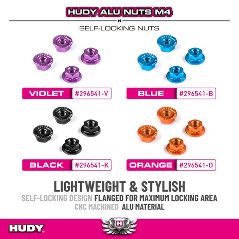 ALU Muttern M4 verzahnt mit Flansch - ORANGE (4) HUDY 296541-O – Bild 2